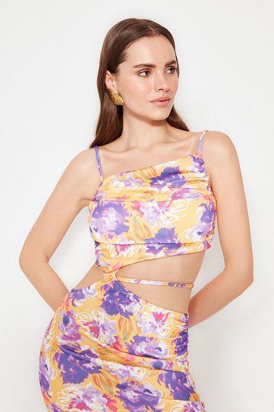 Trendyol Collection Colorful Flower Patterned Gathered Short Evening Dress - TPRSS22EL0960