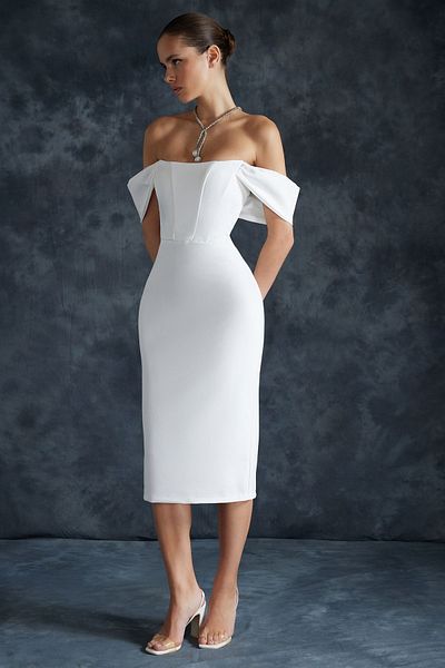 Trendyol Collection Ecrufarbenes Brautkleid mit Quastendetails, gewebtes Abendkleid - TPRSS22EL00097