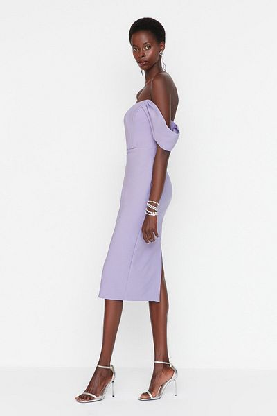 Trendyol Collection Šeříkové vypasované tělo lemované tkané stylové večerní šaty Tprss22El00097