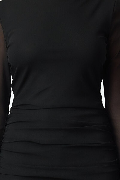 Trendyol Collection Černé bodysuit Tyl Pletené šaty Tpraw25El00003