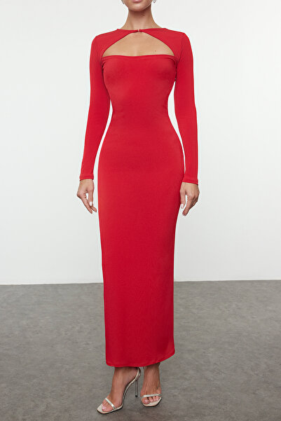 Trendyol Collection Piros részletesen kivágott estélyi ruha - éjszakai ballagási ruha TPRAW25EL00022