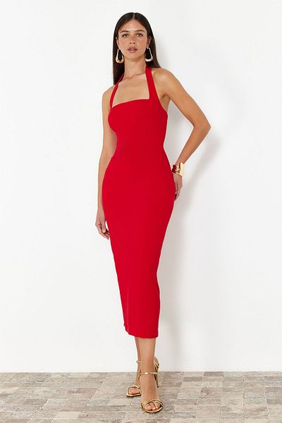 Trendyol Collection Rotes gewebtes Kleid - Figurbetont, TPRSS24EL00136