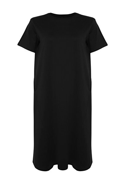 Trendyol Curve Μαύρο Midi 100% βαμβακερό πλεκτό μπλουζάκι Ρούχα TBBSS24AH00067