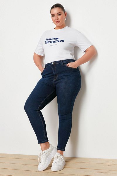 Trendyol Curve Dunkelblaue, dehnbare Skinny-Jeans mit hoher Taille TBBAW23JE00000