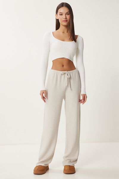 Happiness İstanbul Beige Women's Soft Knitted Trousers - Ub00295