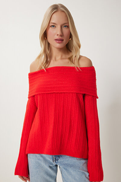 Happiness İstanbul Women's Red Madonna Collar Knitwear Sweater PF00049