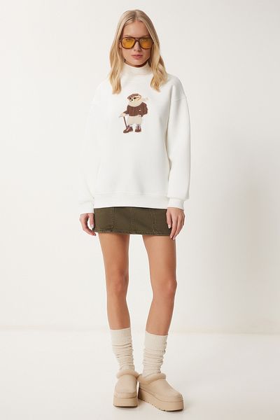 Happiness İstanbul Off-White Teddy Bear Sardin Damen-Strick-Sweatshirt – WE00001