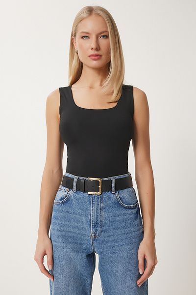 Happiness İstanbul Ärmellose 2-teilige Sandy-Bluse für Damen in Weiß und Schwarz AN00227