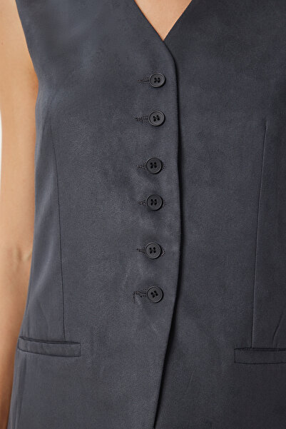 Happiness İstanbul Women's Smoked V Neck Nubuck Vest Fn03387