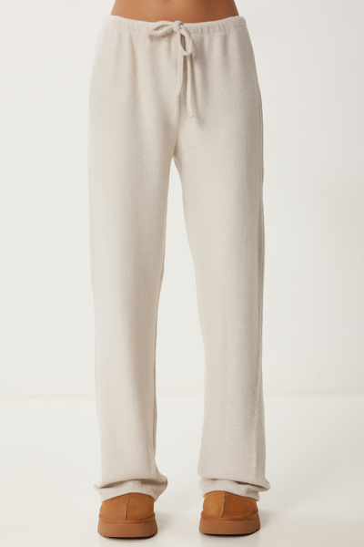 Happiness İstanbul Kadın Bej Yumoş Bol Örme Pantolon UB00295