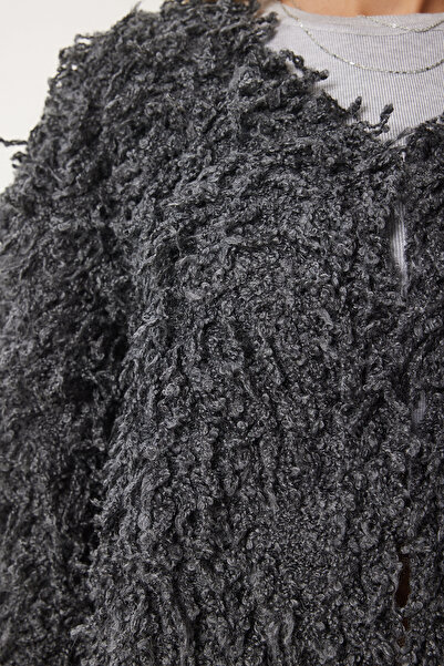 Happiness İstanbul Women's Anthracite Fringed Knitwear Jacket Yy00220