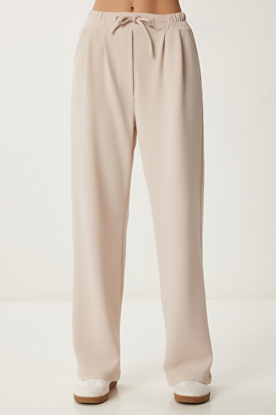 Happiness İstanbul Women's Cream Wide Leg Comfortable Knitted Pants Rv00204