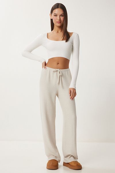 Happiness İstanbul Beige Women's Soft Knitted Trousers - Ub00295