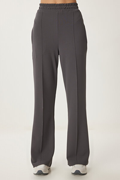 Happiness İstanbul Női füstölt széles szárú kényelmes kötött nadrág RV00205