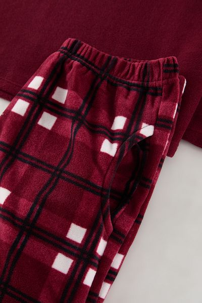 Trendyol Collection Burgunderfarbenes, kariertes, weich strukturiertes Pyjama-Set – TMNAW25PT00057