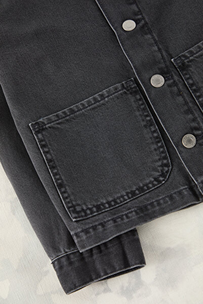 TRENDYOLKIDS Stone Boy 100% Cotton Pocket Denim Jacket Tkdss25Ce00003