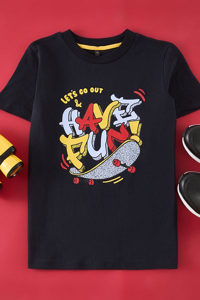 TRENDYOLKIDS Μπλουζάκι πλεκτό μπλουζάκι Navy Blue Boy TKDSS25TS00047