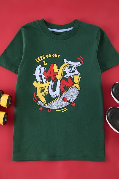 TRENDYOLKIDS Chlapecké pletené tričko – benzínový potisk, Tkdss25Ts00047