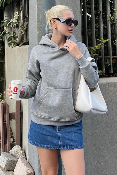 Moda Glo Суитшърт с качулка и повдигнат голям джоб