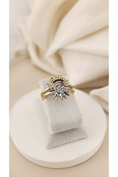 Momos Ay ve Güneş Desenli Ölçüsü Ayarlanabilir Yüzük