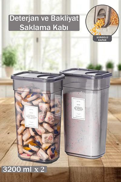 Home Mona Big 2-Piece Multi-Purpose Powder and Tablet Detergent Storage Box Container Set with Label 3.2 Liters