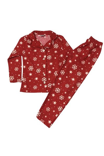 Arya Nisa Kids Girl's Red Snowflake Pattern 100% Cotton Front Button Suede New Year Concept Pajamas Set