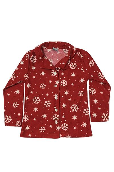 Arya Nisa Kids Girl's Red Snowflake Pattern 100% Cotton Front Button Suede New Year Concept Pajamas Set