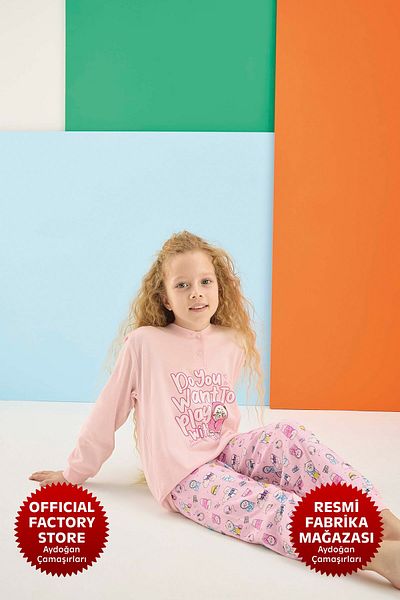 Aydoğan Aydogan ®   Pink Interlock Pajamas Set for Girls - 100% Cotton A6-1
