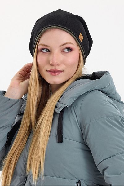 Butikgiz Women's Black Fleece and Khaki Cotton Beret - Double Color, Double Layer Foldable