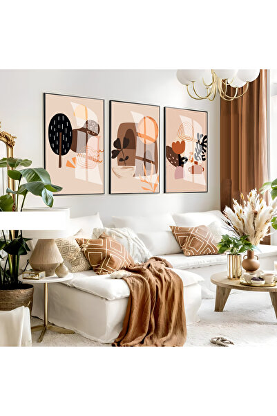 Harika bir ev Hari̇kabi̇rev | Orange-Cream Minimalist Bohemian Set | Framed G...
