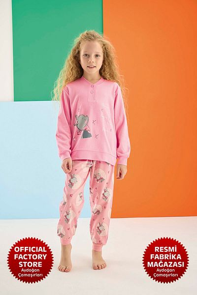 Aydoğan Girl's 100% Cotton Interlock Pink Pajamas Set A6-3 -1697 - Aydogan ®