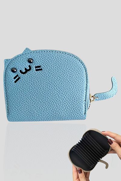 roseberry Blue Cat Wallet Multi-Compartment Faux Leather - R1008
