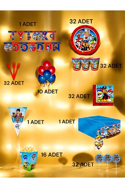 VibeHome 32 Person Paw Patrol Themed Ultra Luxury Set - Birthday Party and Fun Events