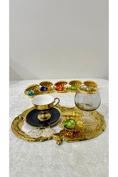 USD HOME 6-Piece Gold Mussel Coffee Side Turkish Delight Dragee