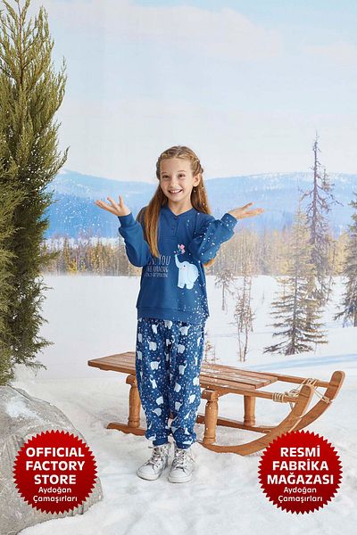 Aydoğan Aydogan ®   Girl's Navy Blue Interlock Pajamas Set - 100% Cotton A8-3 -1712