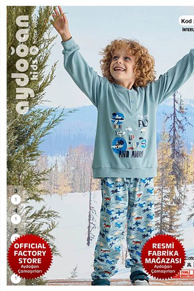 Aydoğan Set pijama albastru interlock pentru băiat 100% bumbac A7-2 -1706