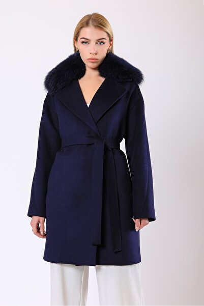 Leather Club Lacivert Aksesuarlı Kaşmir Kaban