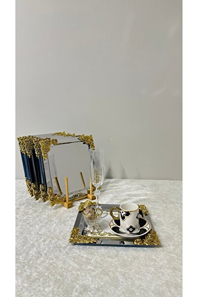 USD HOME Tavă de servire din oțel cu 4 colțuri, cu 6 flori aurii