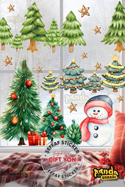 PANDA SOKAĞI مجموعة ملصقات أشجار الصنوبر ورجل الثلج على الوجهين للعام الجديد،...