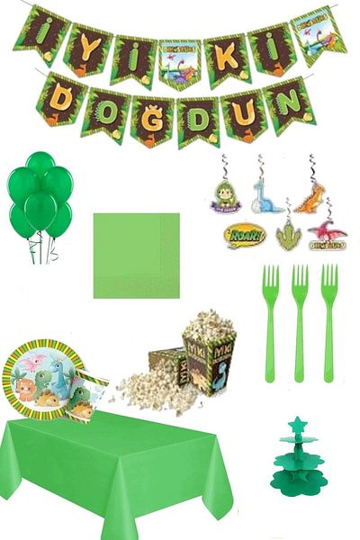 DÜVENCİ TİCARET Dinosaur Birthday Set Set of 8