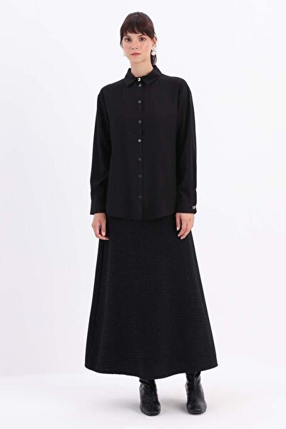 ALLDAY Siyah-KÖŞE MANŞET DETAYLI ŞIK DÜĞMELİ GÖMLEK