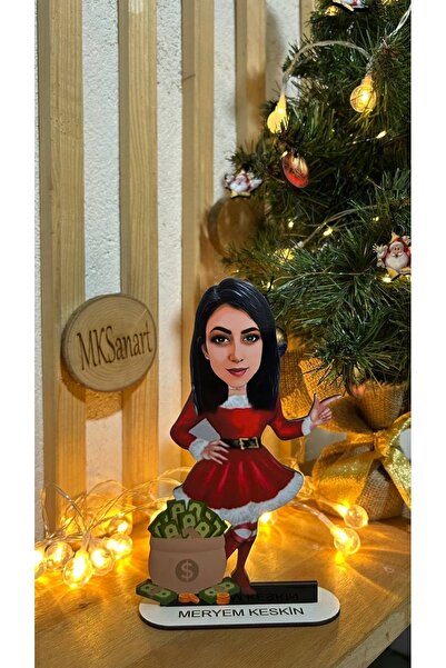 Genel Markalar Kişiye Özel Yeni Yıl Karikatür Tasarımlı Ahşap Biblo, Kırmızı ...