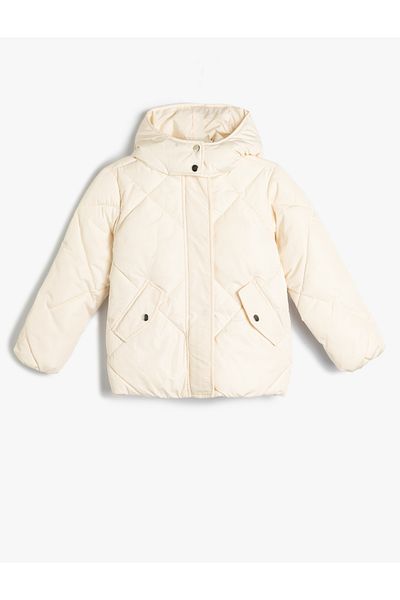 Koton Hooded Puffer Jacket - Snap Fastener Quilted Detail
