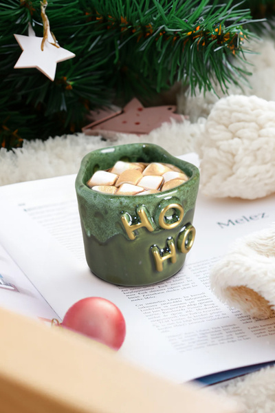 Koza Home Gleam Yeşil Seramik El Yapımı Duble Türk Kahvesi 2Li Set Altın Kaplama Ho-Ho Kabartmalı 2152