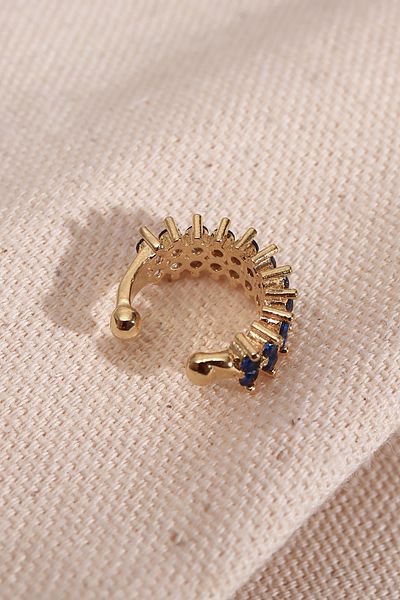 Süspüs Accessories Two Rows of Dark Blue Stones Single Compression Gold Cartilage Earrings