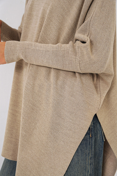 Bigdart 15783 Model A. Beige Slit Poncho Sweater