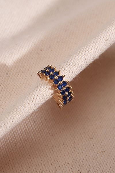 Süspüs Accessories Two Rows of Dark Blue Stones Single Compression Gold Cartilage Earrings