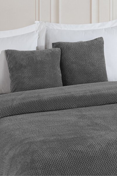 LADYNİL Welsoft Çift Kişilik Yatak Örtüsü Ve Battaniyesi. 220 X 230 2 Adet Kırlent Kılıfı Antrasit