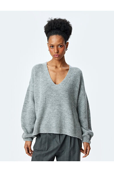 Koton V Yaka Uzun Kollu Oversize Kazak