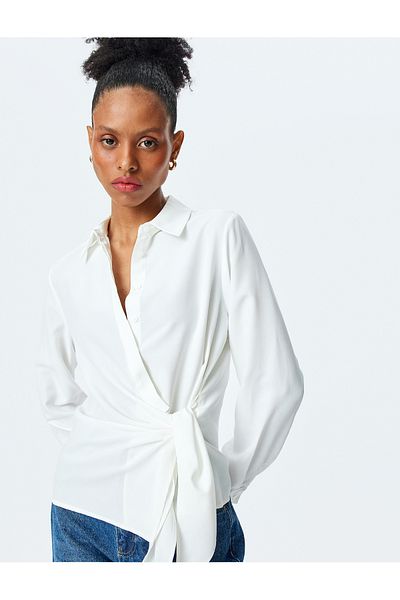 Koton Lacing Detail Long Sleeve Double Breasted Shirt